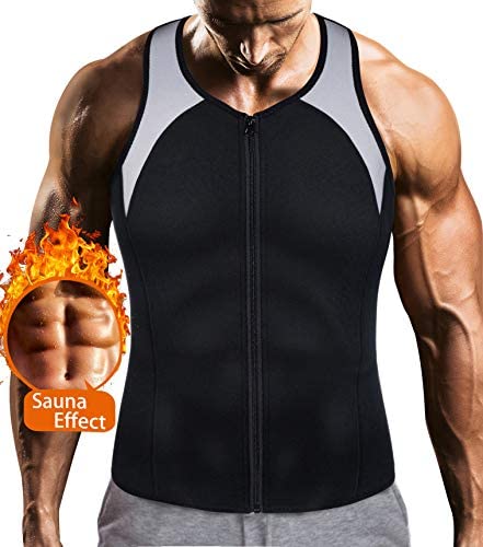Mens Sauna Waist Trainer Corset Vest with Zipper for Weight Loss Hot Sweat Neoprene Body Shaper Gym Workout Tank Top: Clothing