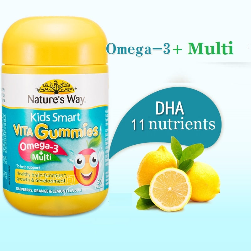Nature Way Kids Smart Omega3 Fish Oi Multi Vitamins Gummies 50Caps Supplement Healthy Brain Eye Brain System Nervous Development