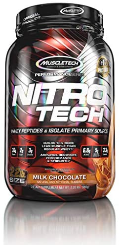 MuscleTech NitroTech Protein Powder Plus Muscle Builder, 100% Whey Protein with Whey Isolate, Vanilla, 40 Servings (4lbs): Health & Personal Care