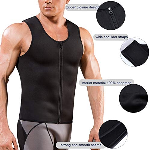 Sauna Vest for Men Waist Trainer Zipper Neoprene Sauna Suit Workout Tank  Top Gym