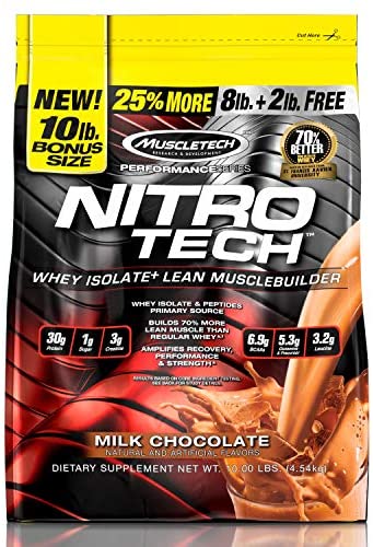 MuscleTech NitroTech Protein Powder Plus Muscle Builder, 100% Whey Protein with Whey Isolate, Vanilla, 40 Servings (4lbs): Health & Personal Care