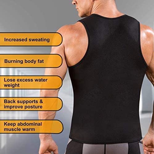 Mens Sauna Waist Trainer Corset Vest with Zipper for Weight Loss Hot Sweat  Neoprene Body Shaper Gym Workout Tank Top: Clothing